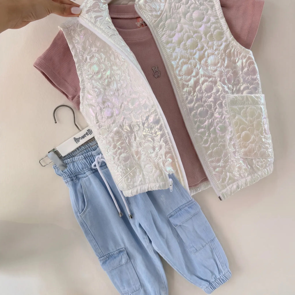 Que nota conjunto 3 piezas niña jean chaleco y camisa