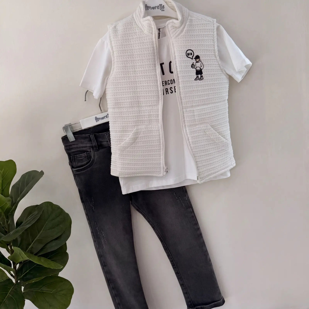 Que nota conjunto tres prendas jean chaleco y camisa