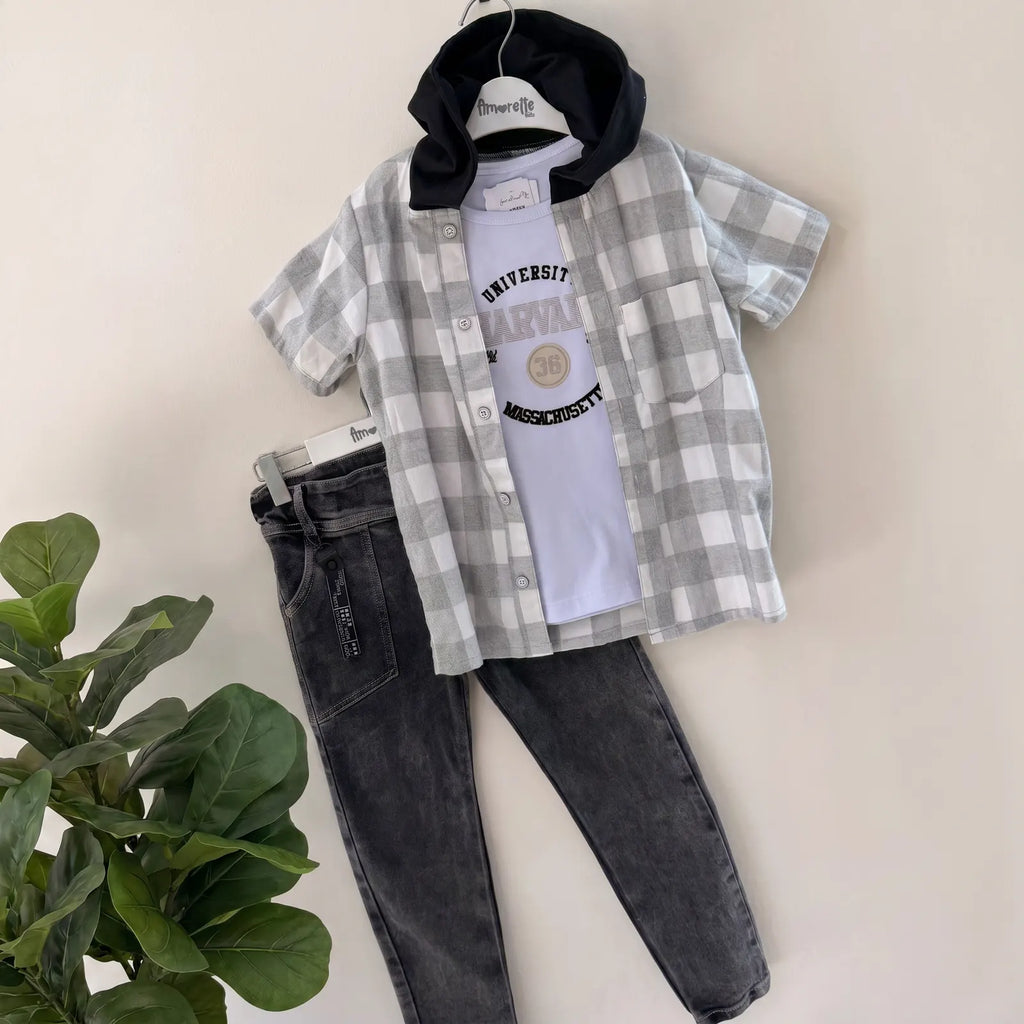 Plastilina conjunto tres prendas basica jean y camisa de cuadros