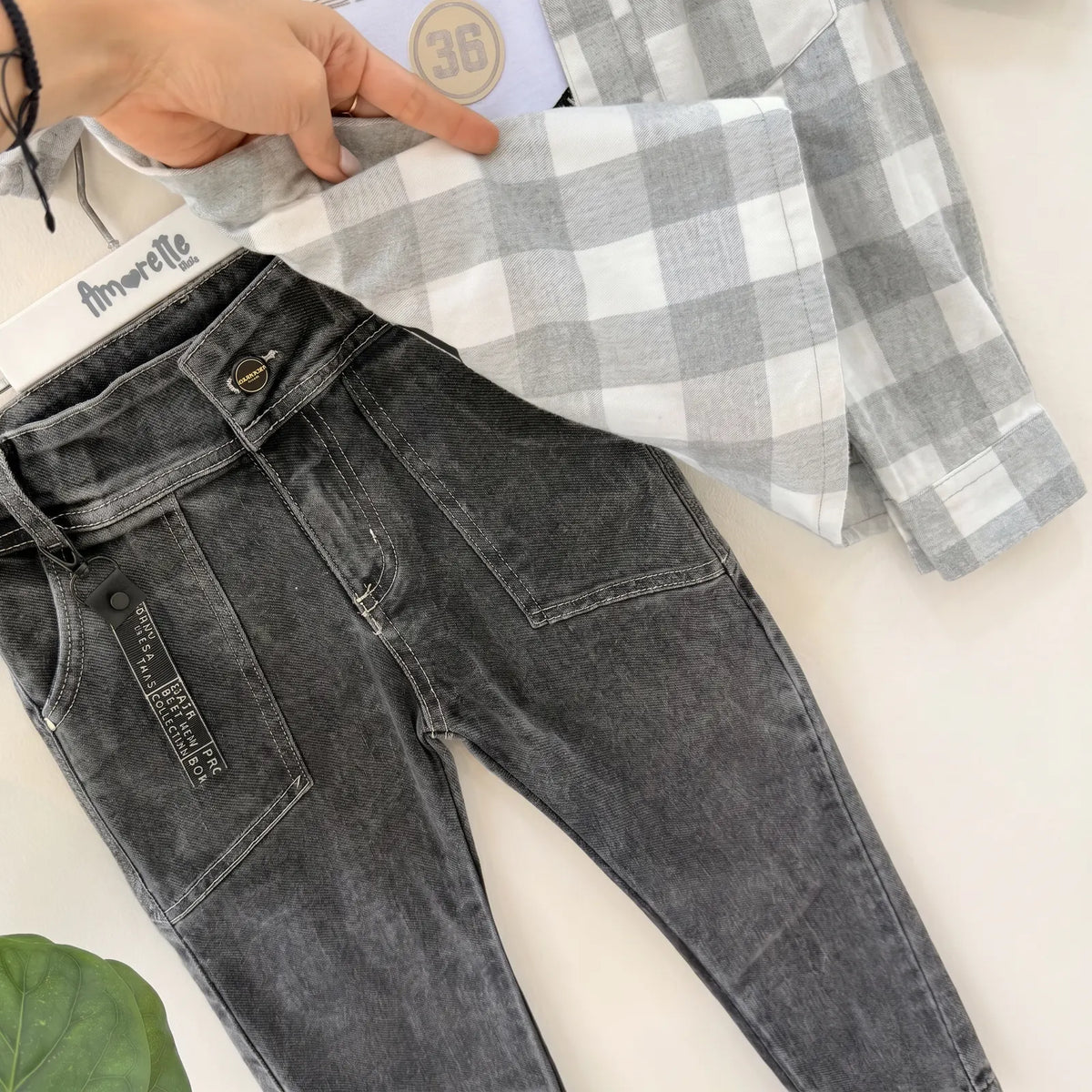 Plastilina conjunto tres prendas basica jean y camisa de cuadros