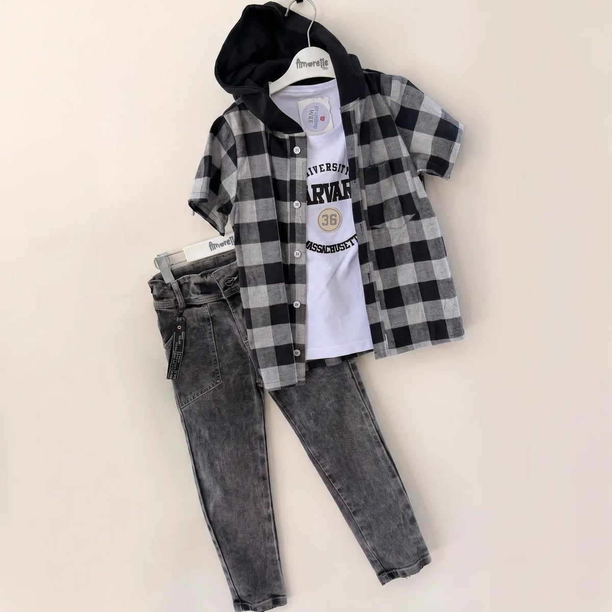Plastilina conjunto tres prendas basica jean y camisa de cuadros