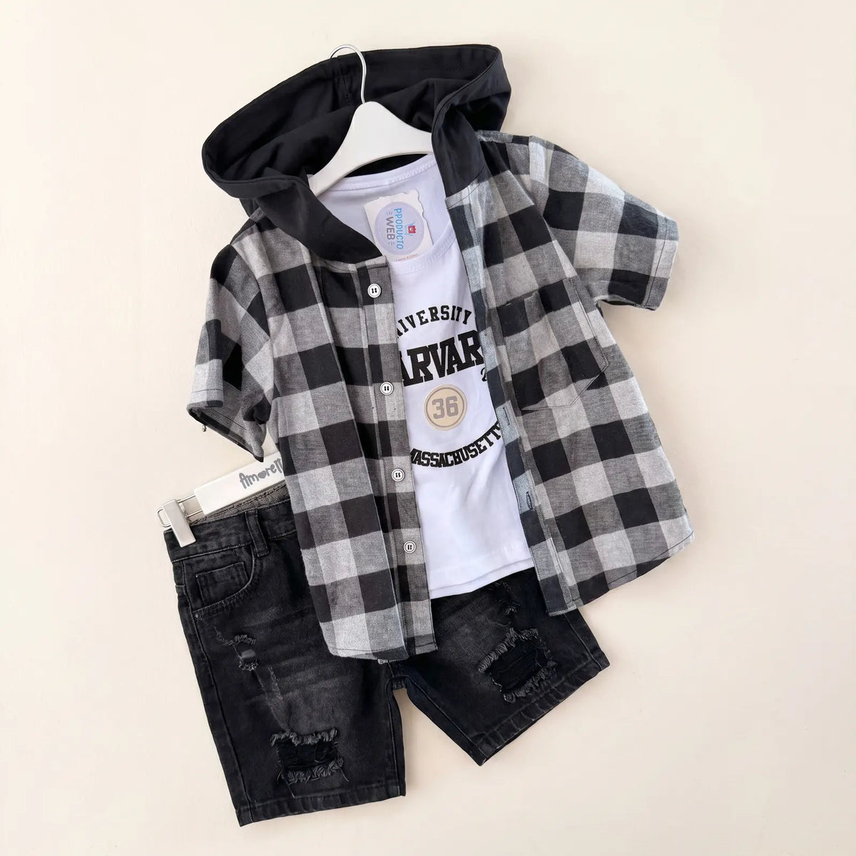 Plastilina conjunto tres prendas basica jean y camisa de cuadros