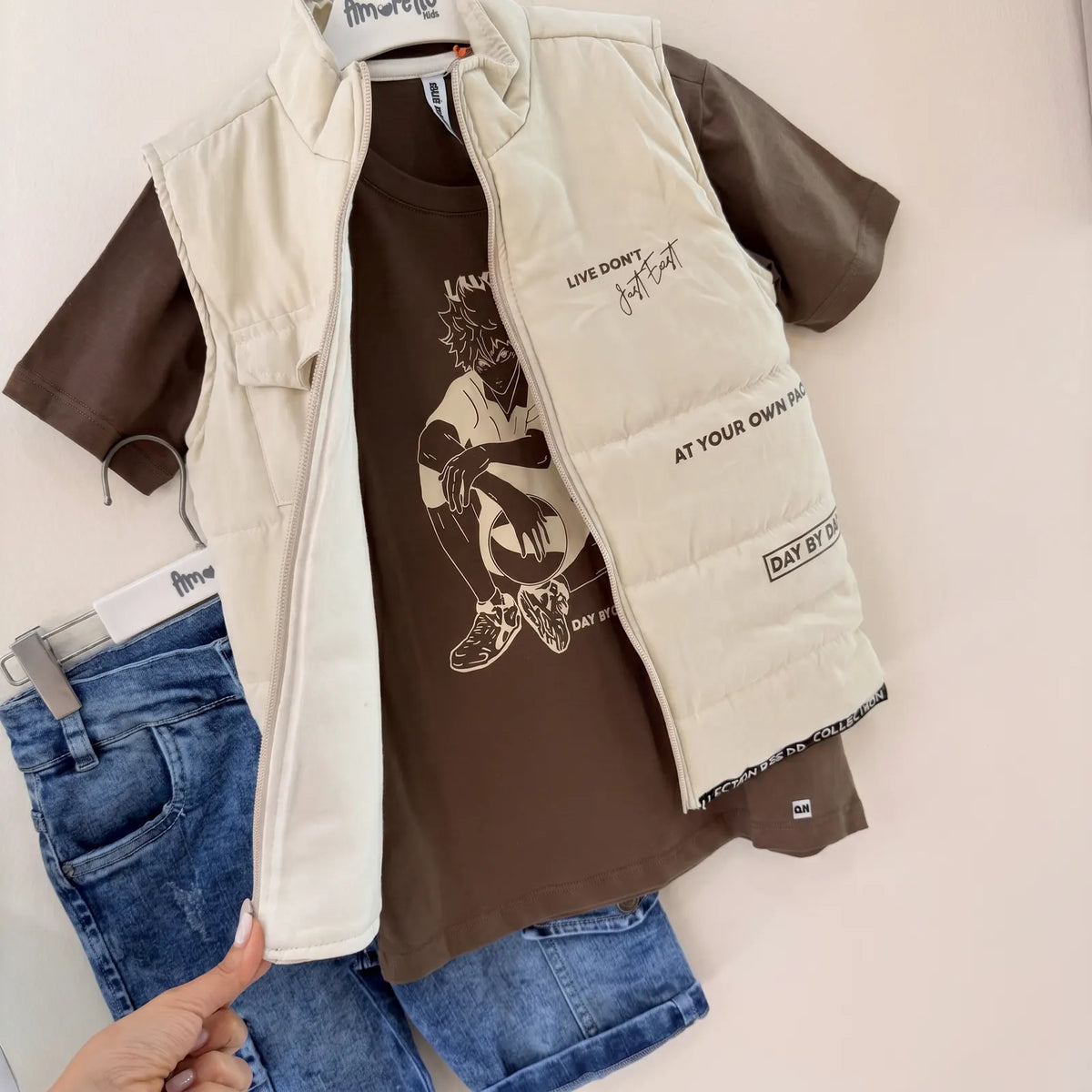Quenota conjunto tres prendas niño chaleco camisa bermuda
