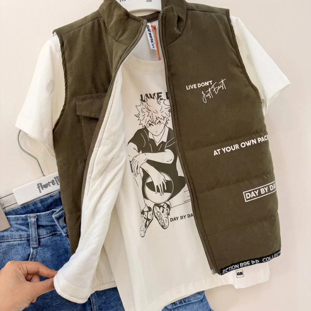 Quenota conjunto tres prendas niño chaleco camisa bermuda