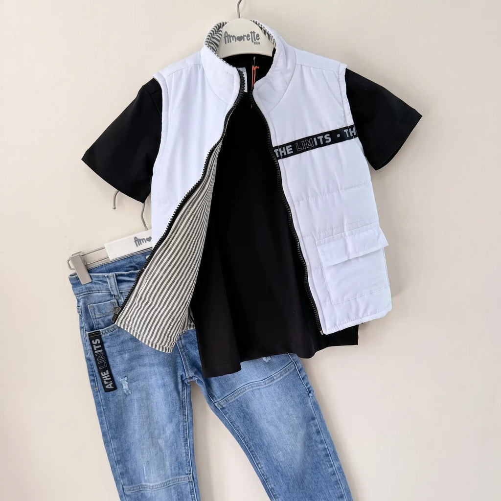 Que nota conjunto tres prendas chaleco camisa y bermuda