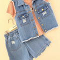 Que nota conjunto 3 prendas falda short chaleco y camisa REF: 21214
