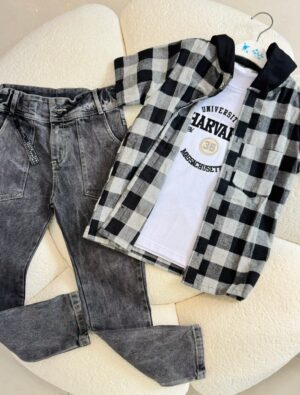 Plastilina conjunto tres prendas basica jean y camisa de cuadros